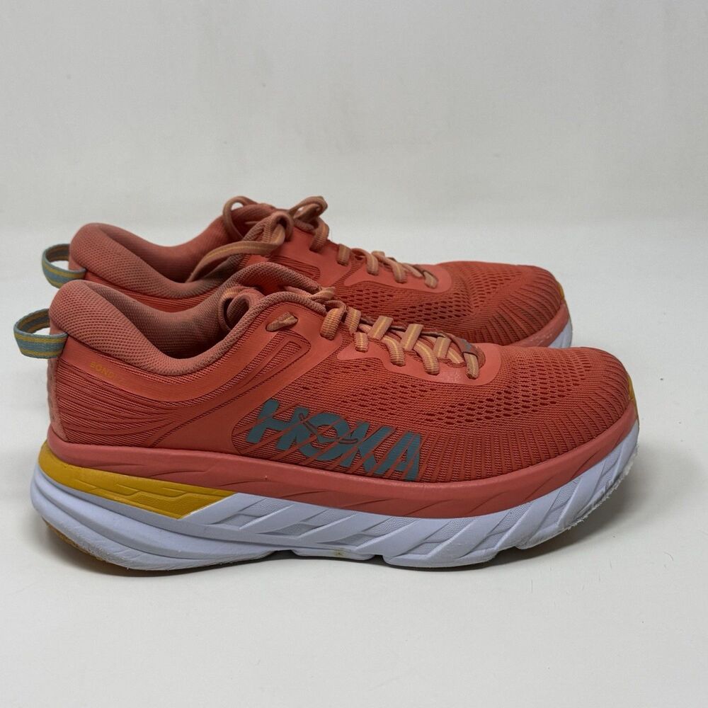 Hoka One One Bondi 7 Womens 8 Camellia Orange Lightweight Running Shoes Sneaker